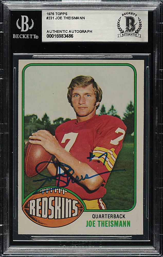 Signed 1976 Topps Football #231 Joe Theismann - Beckett