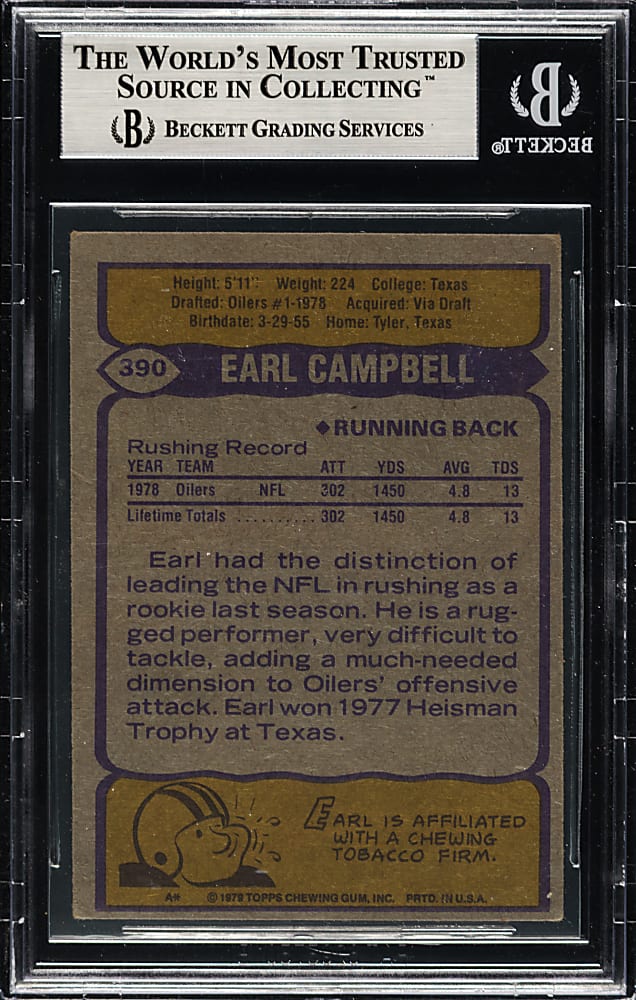 Signed 1979 Topps Football #390 Earl Campbell Rookie - Beckett
