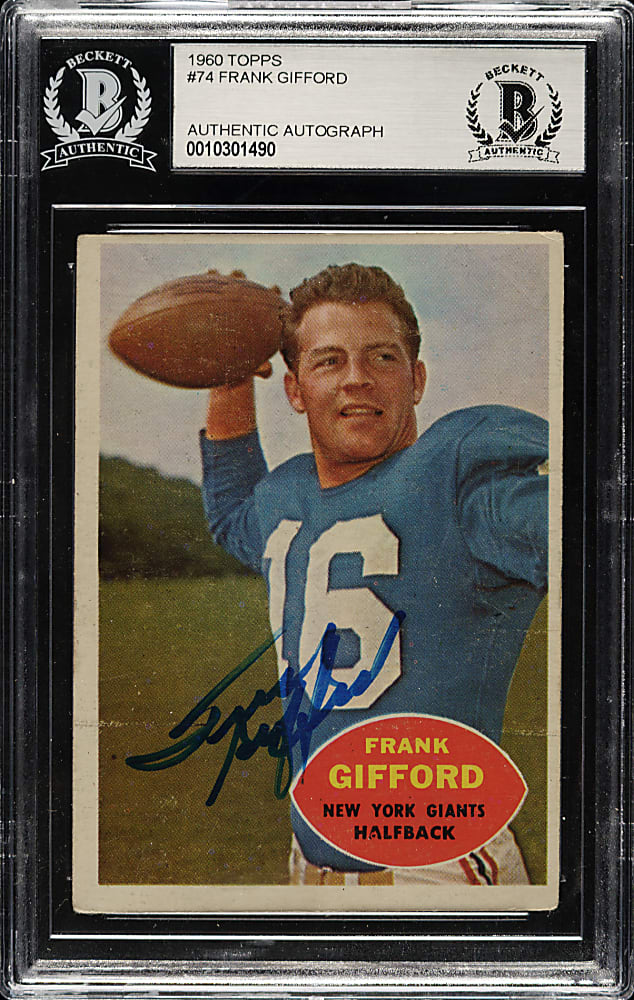 Signed 1960 Topps Football #74 Frank Gifford - Beckett