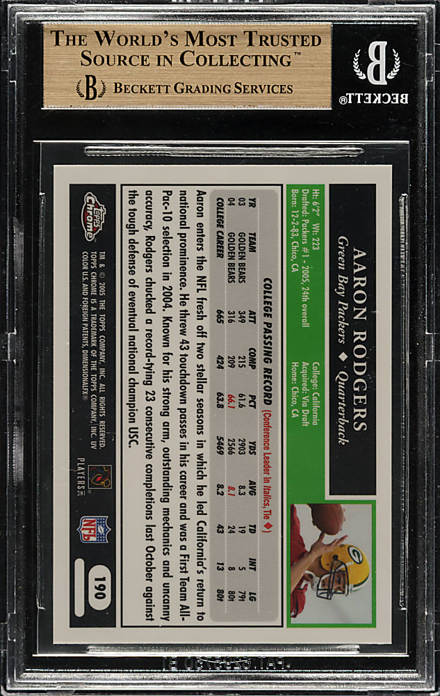 2005 Topps Chrome Football #190 Aaron Rodgers Rookie BGS GEM MINT 9.5