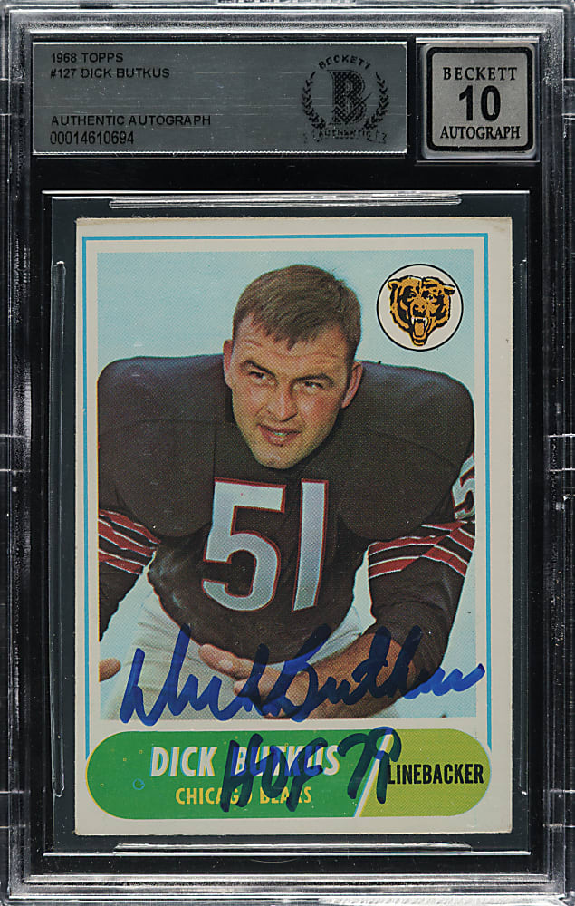 Signed 1968 Topps Football #127 Dick Butkus Beckett GEM MINT 10