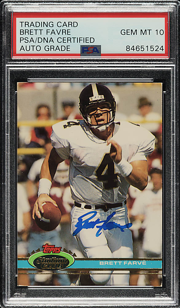Signed 1991 Topps Stadium Club Football #94 Brett Farve Rookie PSA/DNA GEM MINT 10