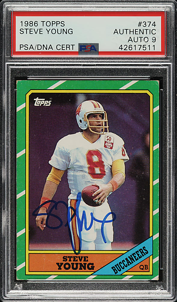 Signed 1986 Topps Football #374 Steve Young Rookie PSA/DNA MINT 9