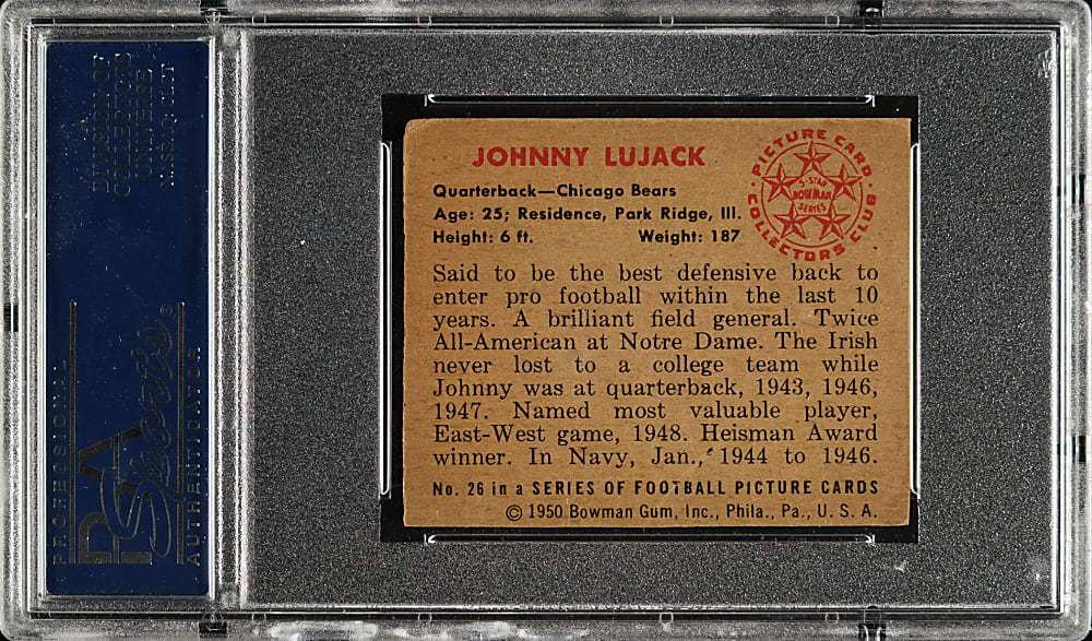 Signed 1950 Bowman Football #26 John Lujack - PSA/DNA