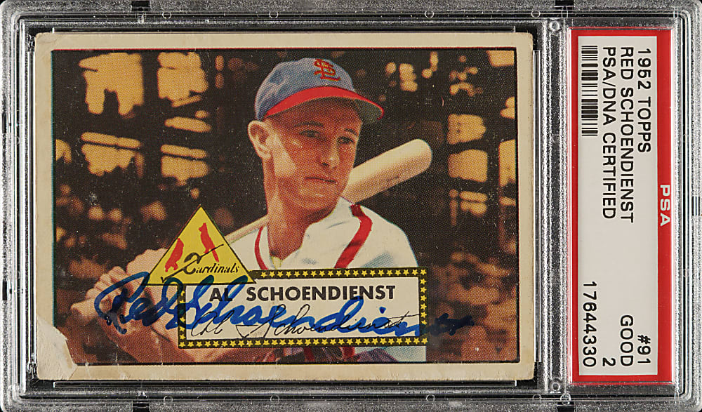 Signed 1952 Topps #91 Red Schoendienst PSA GOOD 2