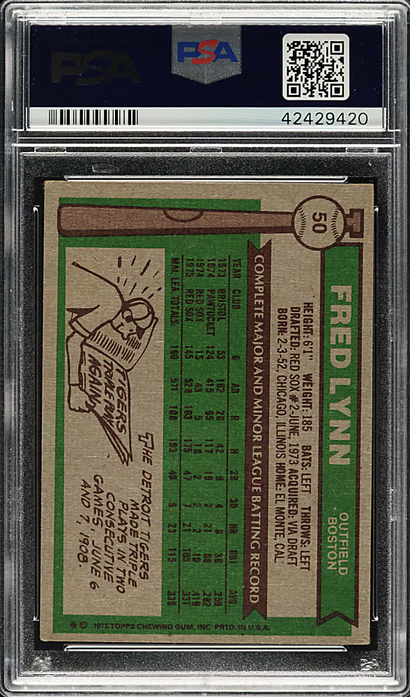 Signed 1976 Topps #50 Fred Lynn PSA/DNA GEM MINT 10