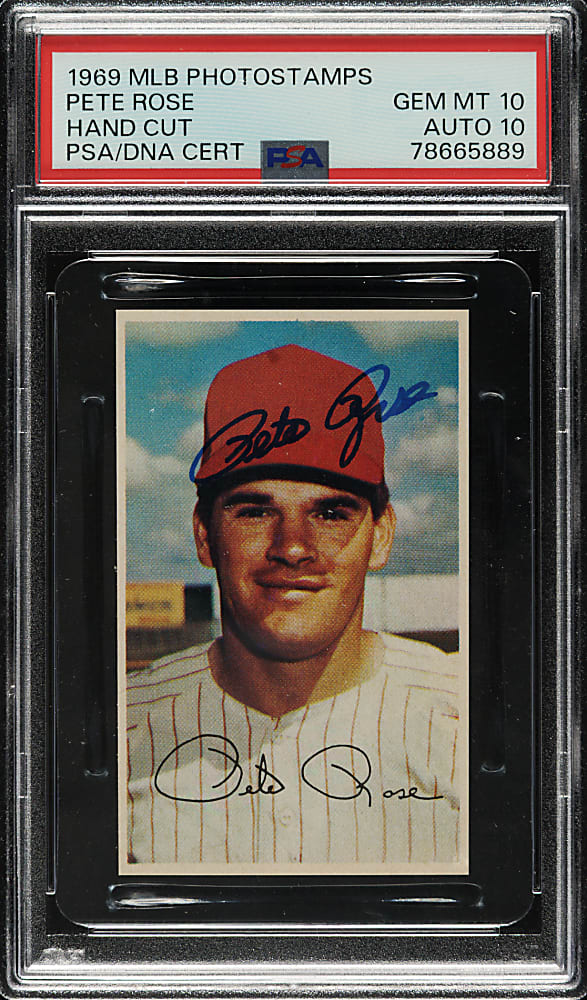 Signed 1969 MLB Photostamps Pete Rose PSA GEM MINT 10 with GEM MINT 10 Signature