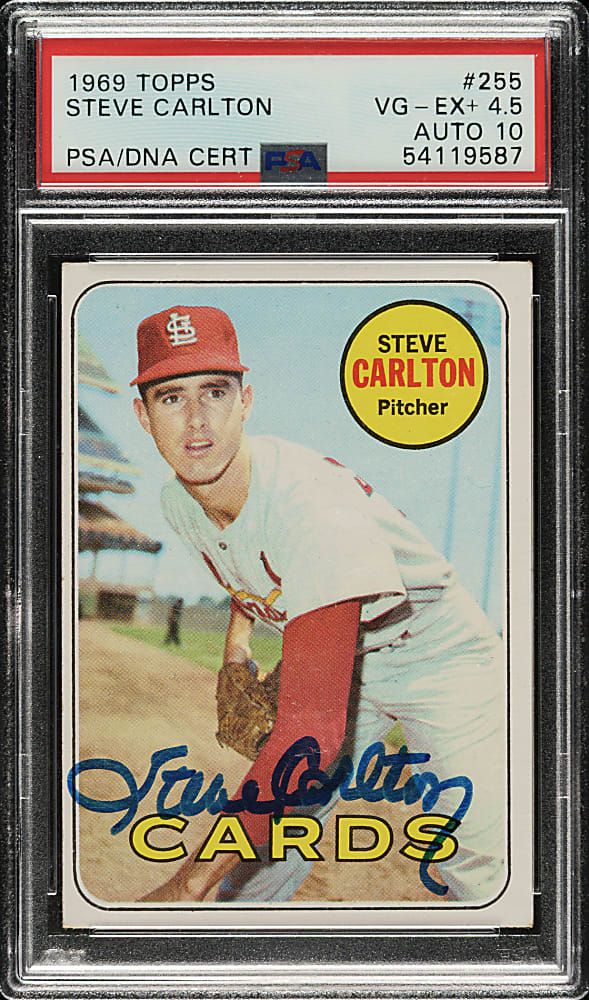 Signed 1969 Topps #255 Steve Carlton PSA VG-EX+ 4.5 with GEM MINT 10 Signature