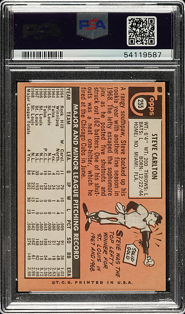 Signed 1969 Topps #255 Steve Carlton PSA VG-EX+ 4.5 with GEM MINT 10 Signature