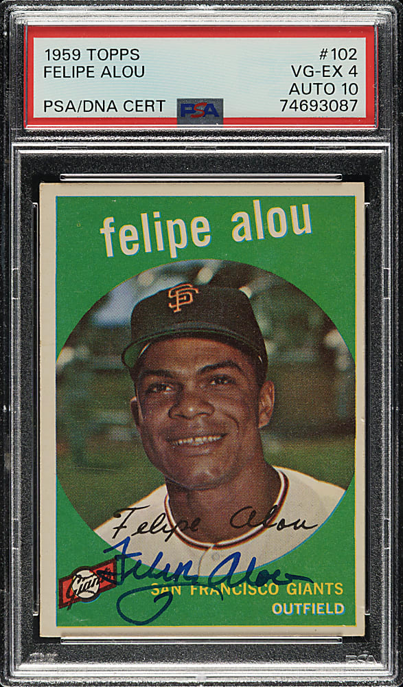 Signed 1959 Topps #102 Felipe Alou PSA VG-EX 4 with GEM MINT 10 Signature