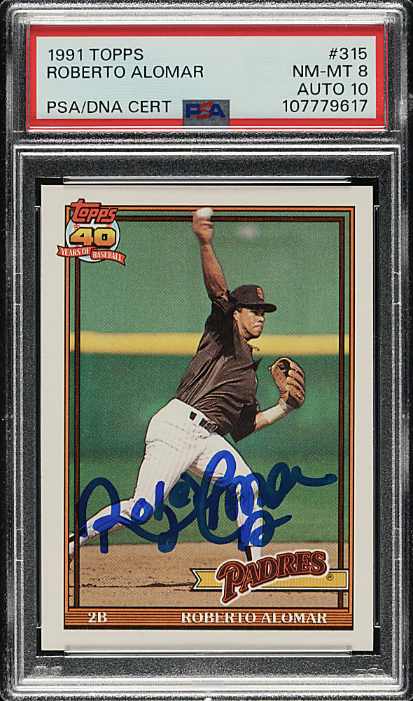 Signed 1991 Topps #315 Roberto Alomar PSA NM-MT 8 with GEM MINT 10 Signature