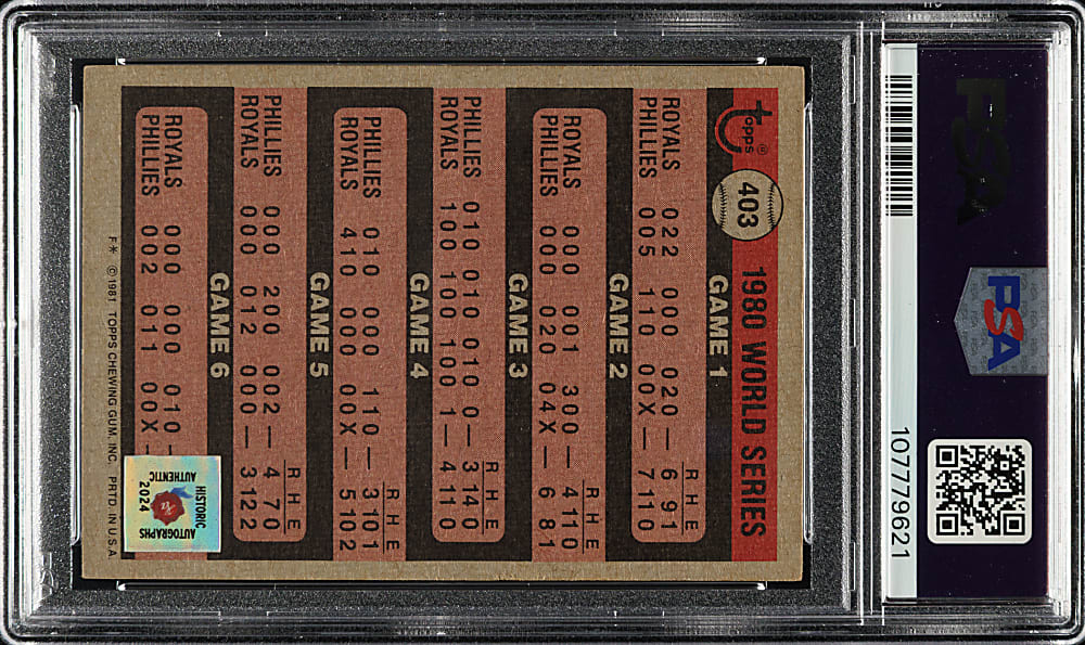 Signed 1981 Topps #403 Larry Bowa PSA EX-MT 6 with GEM MINT 10 Signature
