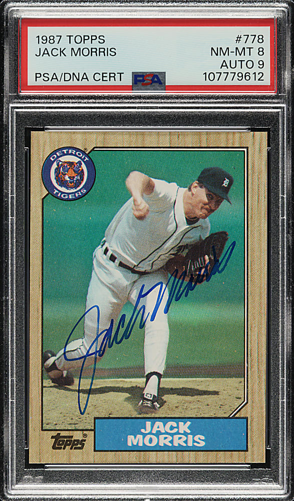 Signed 1987 Topps #778 Jack Morris PSA NM-MT 8 with MINT 9 Signature