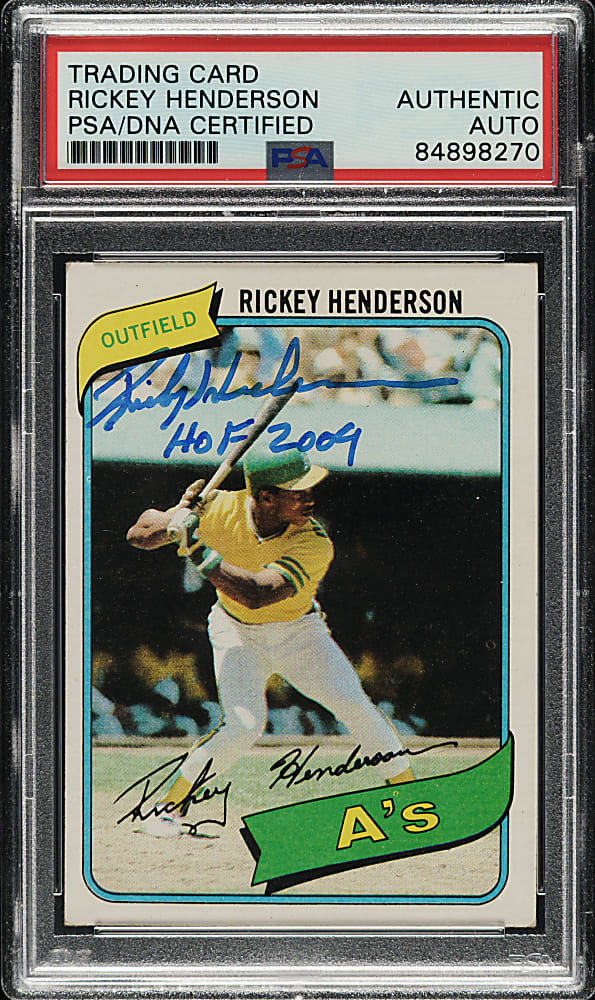 Signed 1980 Topps #482 Rickey Henderson Rookie - PSA/DNA
