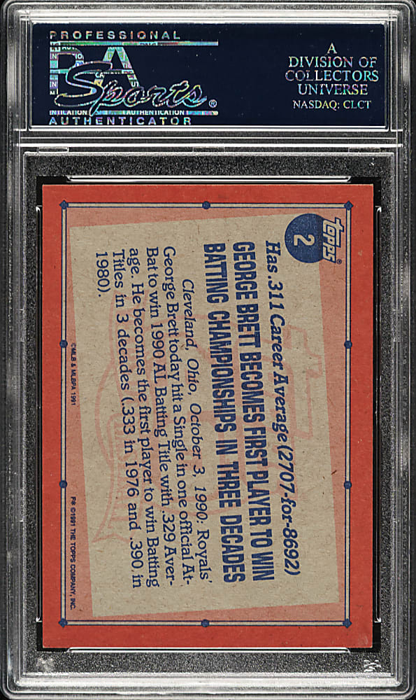 Signed 1991 Topps #2 George Brett Record Breaker - PSA/DNA