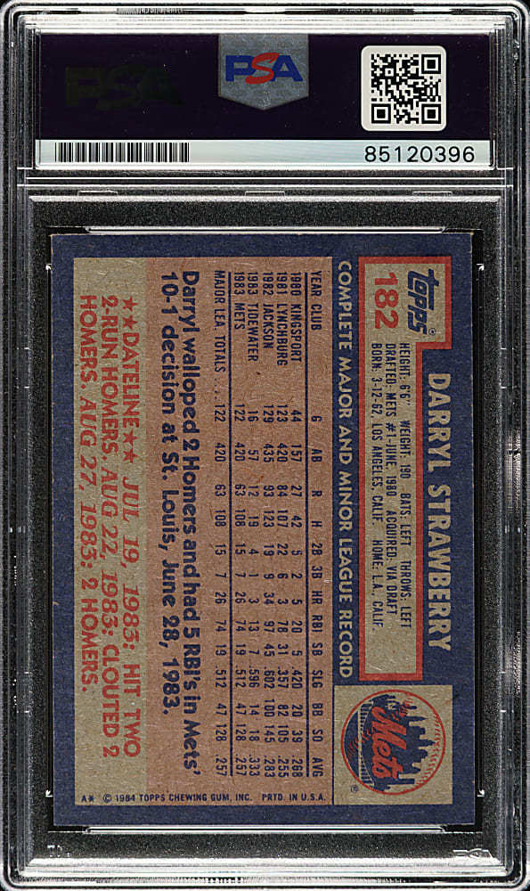 Signed 1984 Topps #182 Darryl Strawberry Rookie - PSA/DNA