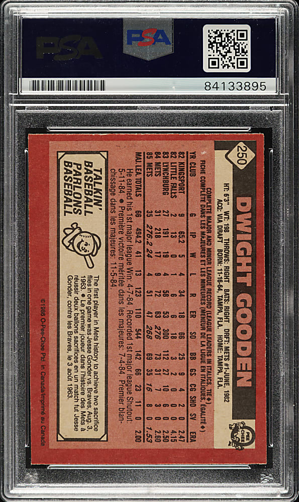 Signed 1986 O-Pee-Chee #250 Doc Gooden with Multiple Inscriptions - PSA/DNA