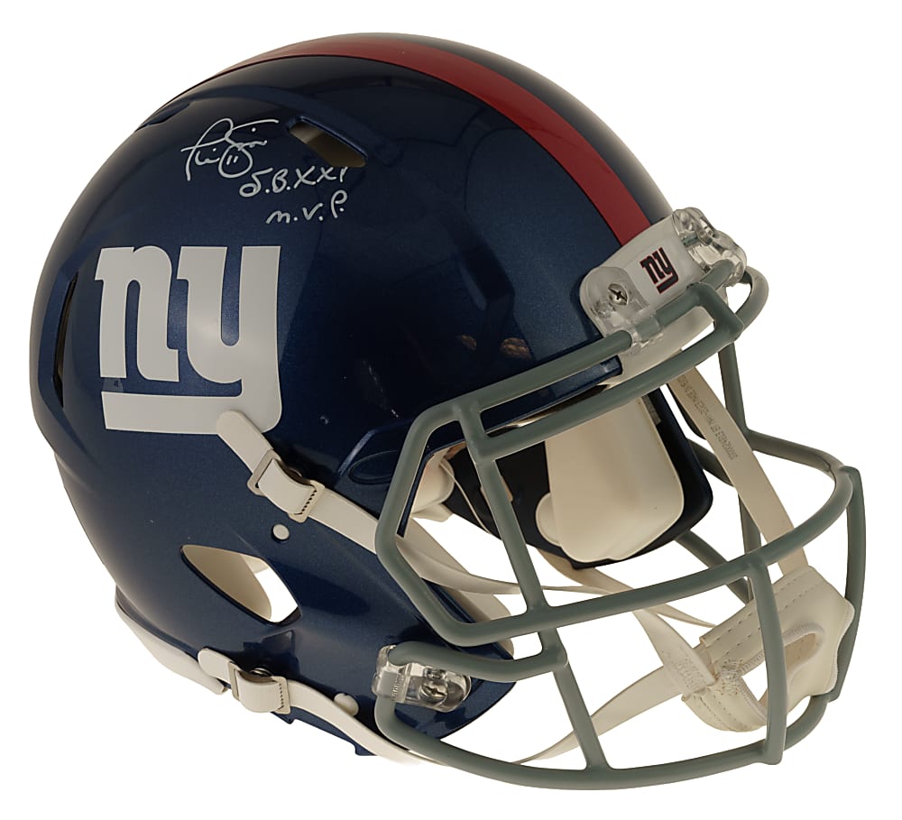 Phil Simms Signed New York Giants Full-Size Helmet with "SB XXI M.V.P." Inscription - Beckett