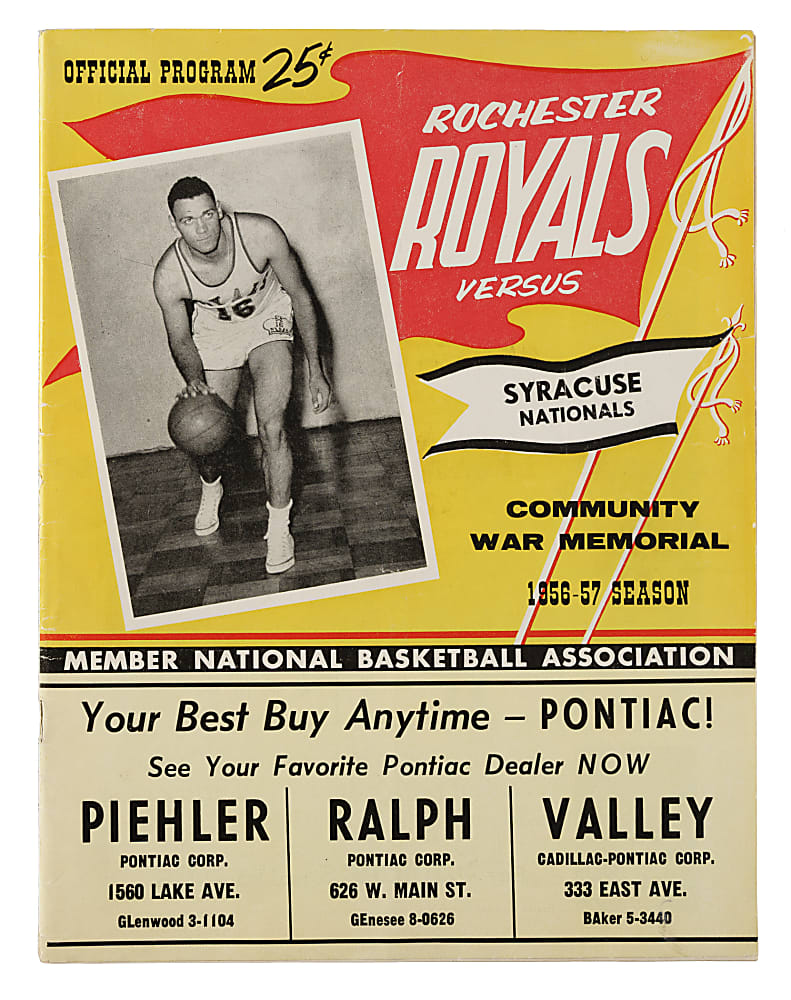 1956-1957 Rochester Royals (vs. Syracuse Nationals) Multi-Signed Program with Maurice Stokes, Jack Twyman, and Bobby Wanzer - JSA