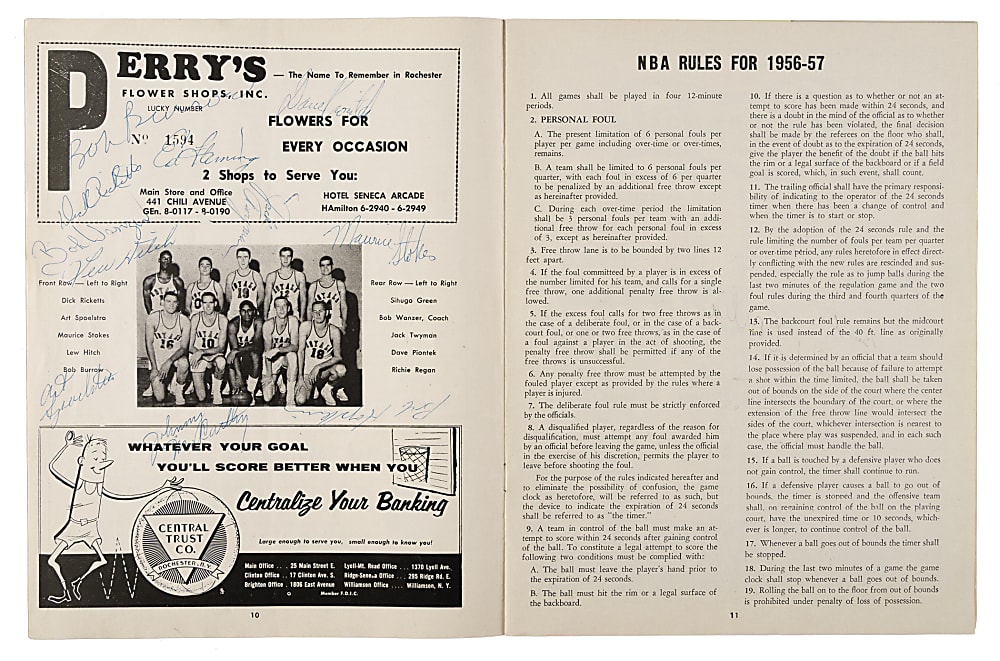 1956-1957 Rochester Royals (vs. Syracuse Nationals) Multi-Signed Program with Maurice Stokes, Jack Twyman, and Bobby Wanzer - JSA
