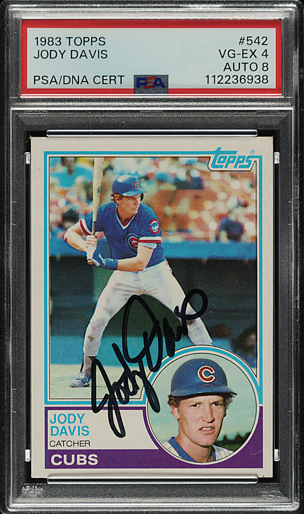 Signed 1983 Topps #542 Jody Davis PSA VG-EX 4 with NM-MT 8 Signature