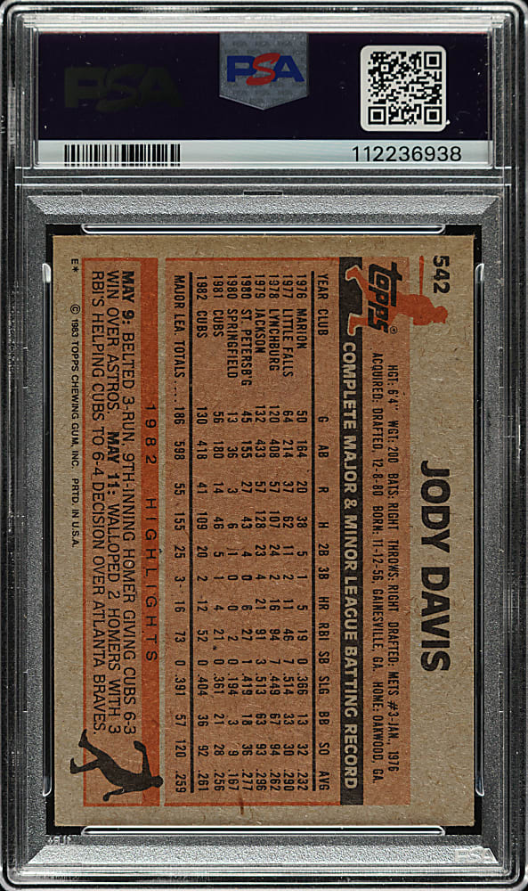Signed 1983 Topps #542 Jody Davis PSA VG-EX 4 with NM-MT 8 Signature