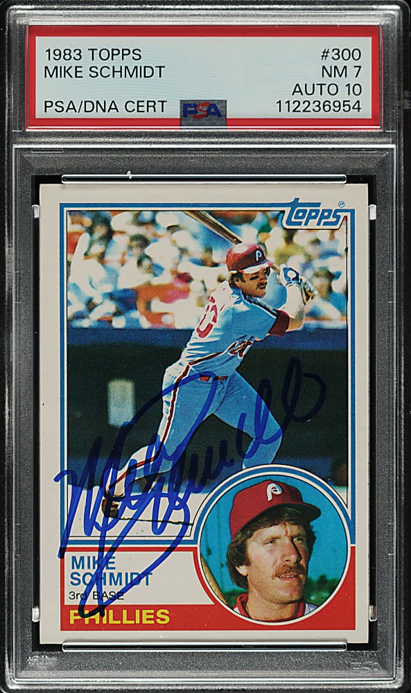 Signed 1983 Topps #300 Mike Schmidt PSANM 7 with GEM MINT 10 Signature