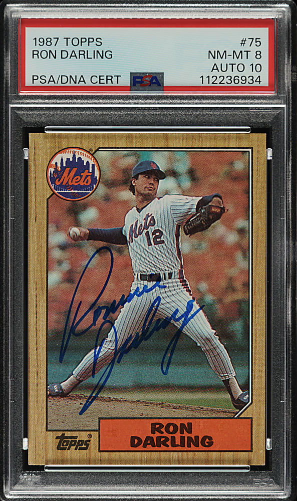 Signed 1987 Topps #75 Ron Darling PSA NM-MT 8 with GEM MINT 10 Signature