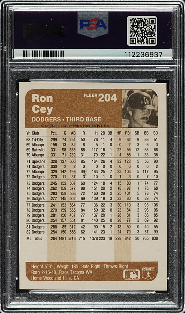 Signed 1983 Fleer #204 Ron Cey PSA EX-MT 6 with NM-MT 8 Signature