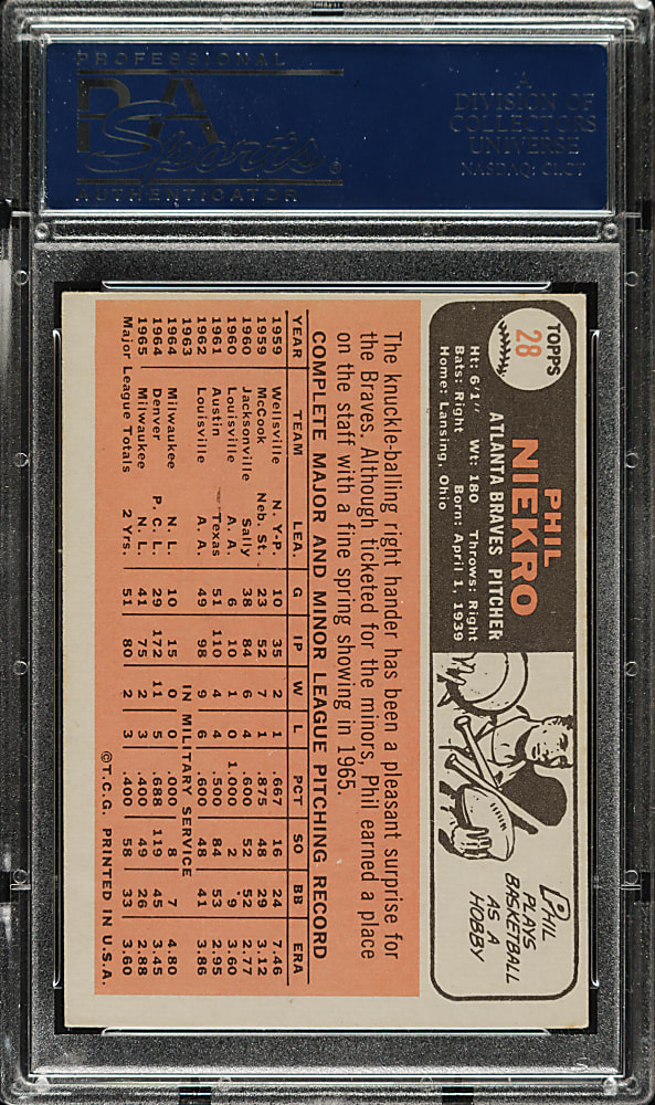 Signed 1966 Topps #28 Phil Niekro - PSA/DNA