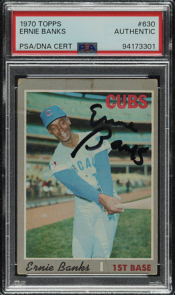 Signed 1970 Topps #630 Ernie Banks - PSA/DNA