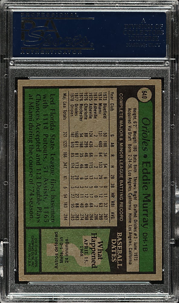 Signed 1979 Topps #640 Eddie Murray - PSA/DNA