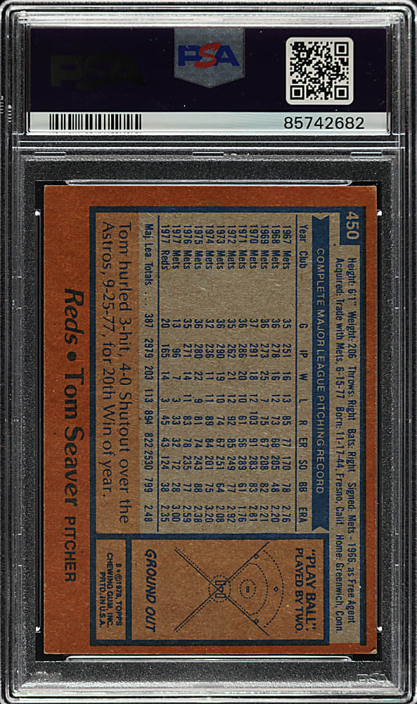 Signed 1978 Topps #450 Tom Seaver - PSA/DNA