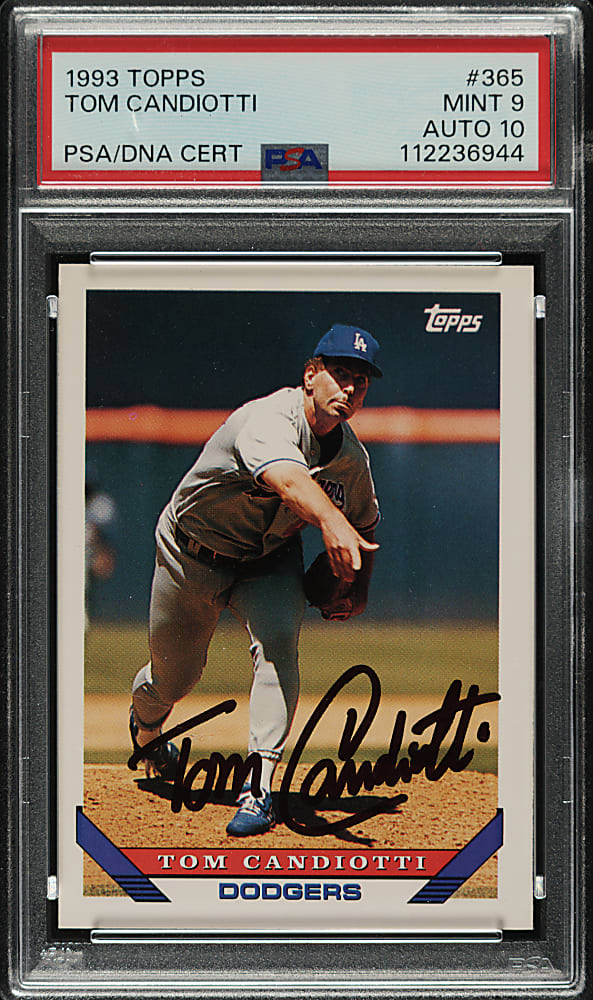 Signed 1993 Topps #365 Tom Candiotti PSA MINT 9 with GEM MINT 10 Signature