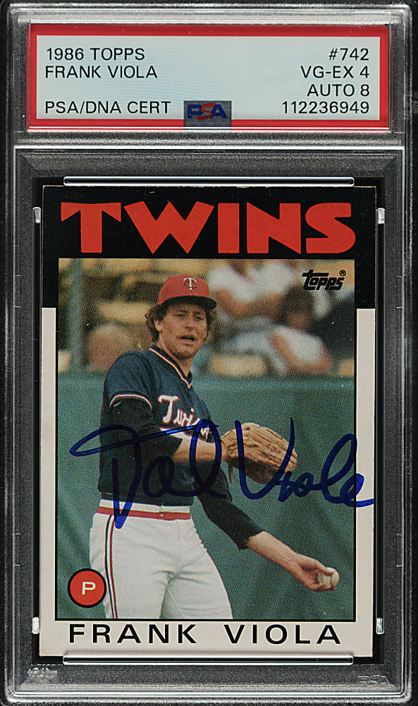 Signed 1986 Topps #742 Frank Viola PSA VG-EX 4 with NM-MT 8 Signature