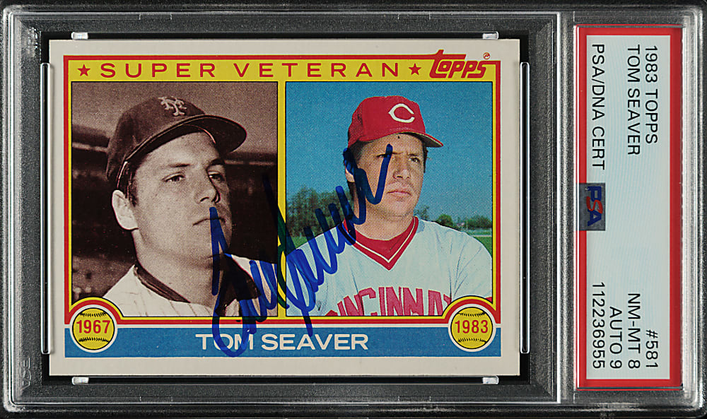 Signed 1983 Topps #581 Tom Seaver PSA NM-MT 8 with MINT 9 Signature