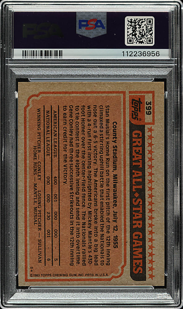 Signed 1983 Topps #399 Mike Schmidt All-Star PSA NM 7 with MINT 9 Signature