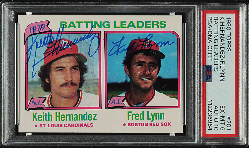 Signed 1980 Topps #201 Batting Leaders with Keith Hernandez and Fred Lynn PSA EX-MT 6 with GEM MINT 10 Signatures