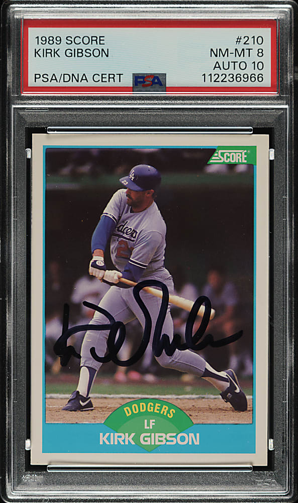 Signed 1989 Score #210 Kirk Gibson PSA NM-MT 8 with GEM MINT 10 Signature