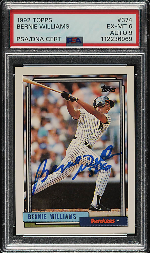 Signed 1992 Topps #374 Bernie Williams PSA EX-MT 6 with MINT 9 Signature