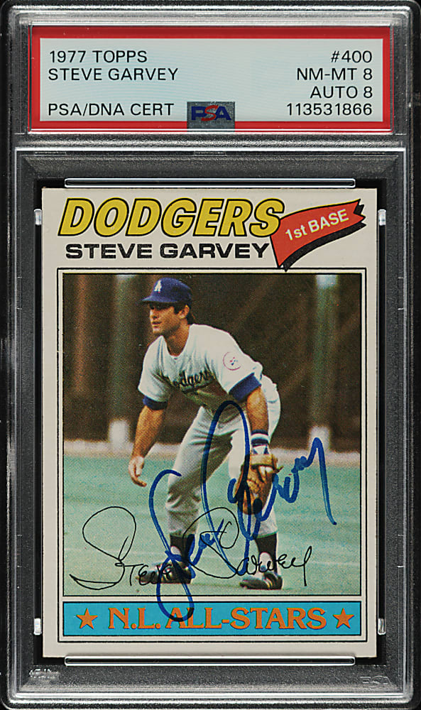 Signed 1977 Topps #400 Steve Garvey PSA NM-MT 8 with NM-MT 8 Signature