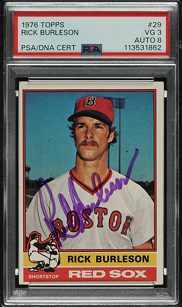 Signed 1976 Topps #29 Rick Burleson PSA VG 3 with NM-MT 8 Signature