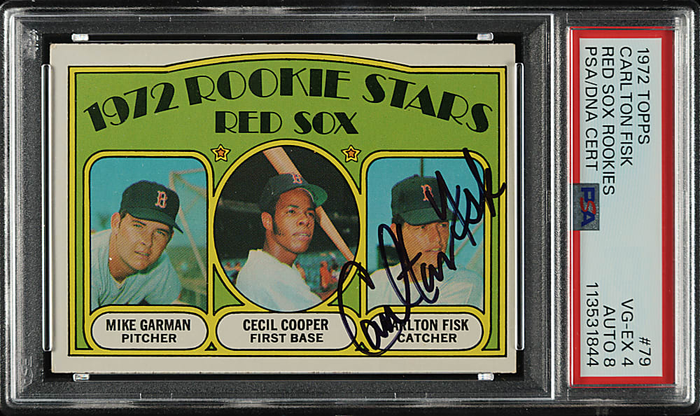 Signed 1972 Topps #79 Carlton Fisk Rookie PSA VG-EX 4 with NM-MT 8 Signature