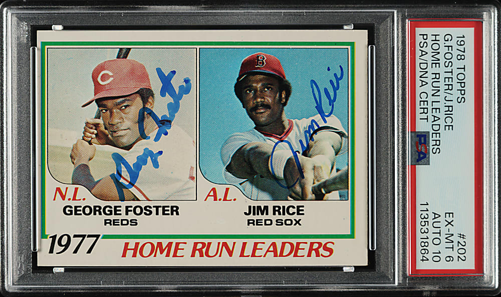 Signed 1978 Topps #202 Home Run Leaders with George Foster and Jim Rice PSA EX-MT 6 with GEM MINT 10 Signatures