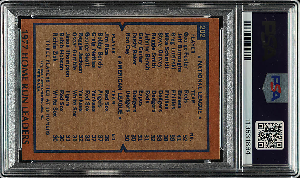 Signed 1978 Topps #202 Home Run Leaders with George Foster and Jim Rice PSA EX-MT 6 with GEM MINT 10 Signatures