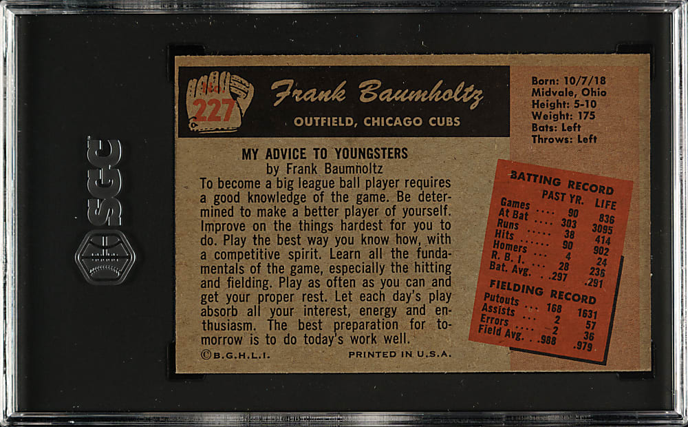 1955 Bowman #227 Frank Baumholtz SGC NM+ 7.5