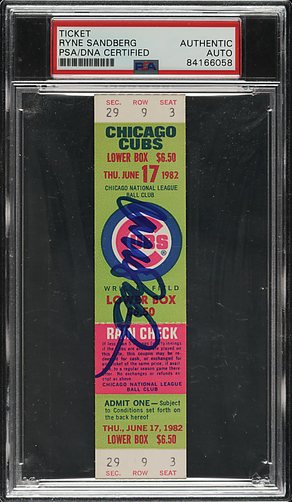 Ryne Sandberg Signed June 17, 1982 Chicago Cubs (vs. Montreal Expos) Full Ticket - PSA/DNA