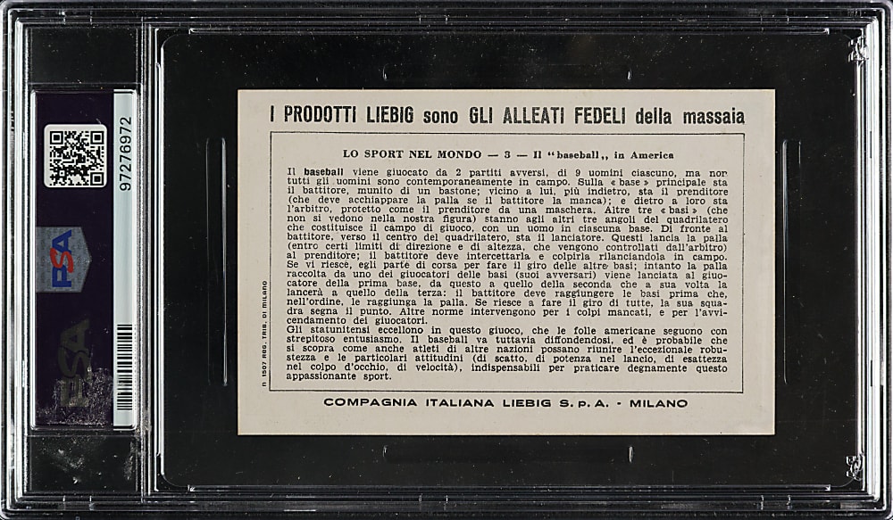 1951 Liebig Lo Sport Nel Mondo (Sports of the World) #3 Baseball with Ted Williams PSA VG 3