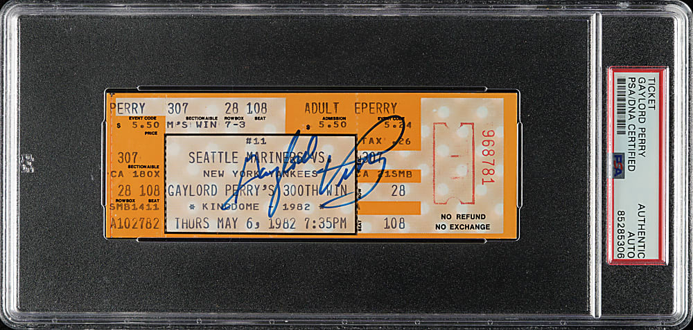 Gaylord Perry Signed May 6, 1982 Seattle Mariners (vs. New York Yankees) Full Ticket - PSA/DNA - Gaylord Perry's 300th Win