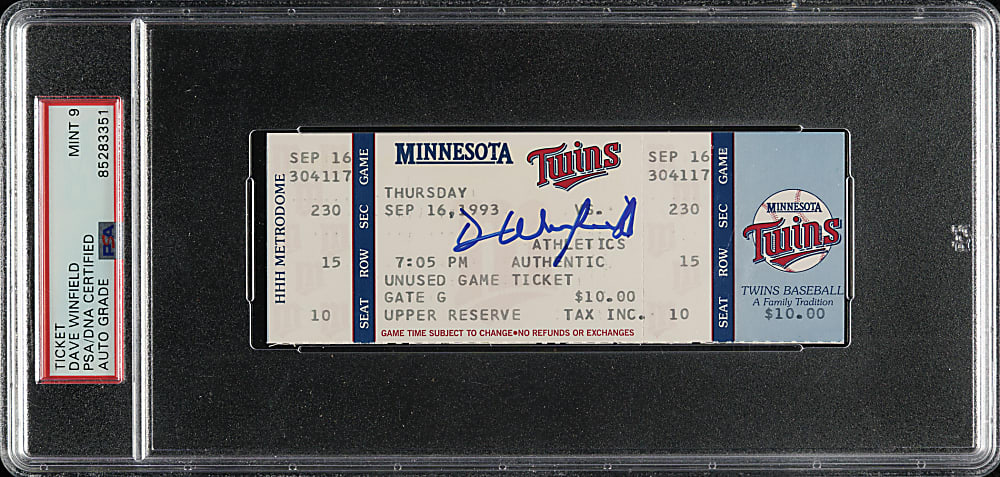 Dave Winfield Signed September 16, 1993 Minnesota Twins (vs. Oakland Athletics) Full Ticket PSA/DNA MINT 9